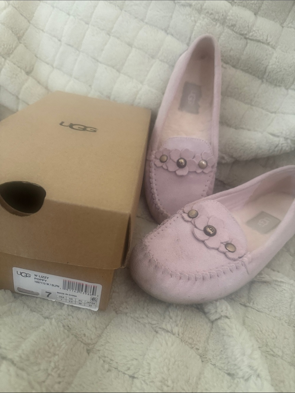 UGG Lilac Suede Flower-Trim Moccasins
